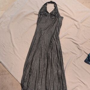 Elle Metallic Gray Backless Dress